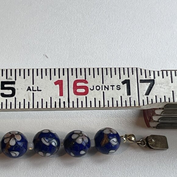 Vintage Cobalt Floral Millefiori Venetian Glass Bead Necklace Murano Vibes 17" - Picture 6 of 6